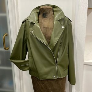 INC “Non-Leather” Jacket - that feels like leather. Olive color. Size Large.